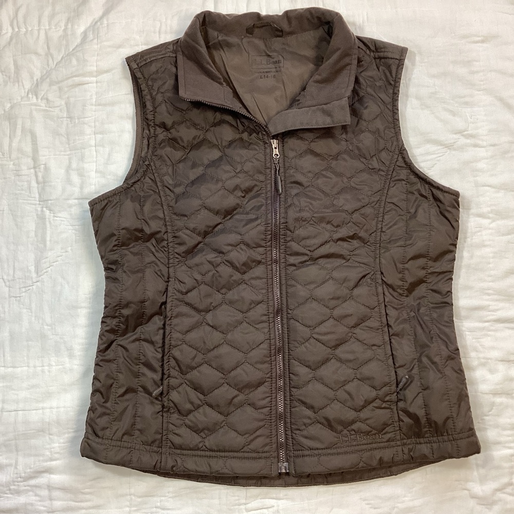 Girls LL Bean Thinsulate Quilted Zip Vest Brown Large 14-16.